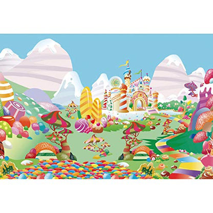 Leyiyi 8x6ft Sweet Cartoon Candyland Backdrop Candy House Fairy Tale Castle Photography Background Banner Cake Table Decor Birthday Party Decorations Newborn Baby Shower Photo Booth Props - size: 8x6ft