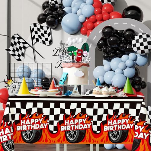 Gatherfun Car Birthday Decorations Kit: Car Theme Party Supplies, Includes 2-Pack Racing Car -Themed Tablecloths for Kids & Boys' Racing Car Birthday, Disposable Table Covers 54 x 108 Inch - style: Car