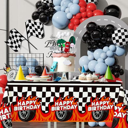 Gatherfun Car Birthday Decorations Kit: Car Theme Party Supplies, Includes 2-Pack Racing Car -Themed Tablecloths for Kids & Boys' Racing Car Birthday, Disposable Table Covers 54 x 108 Inch - style: Car