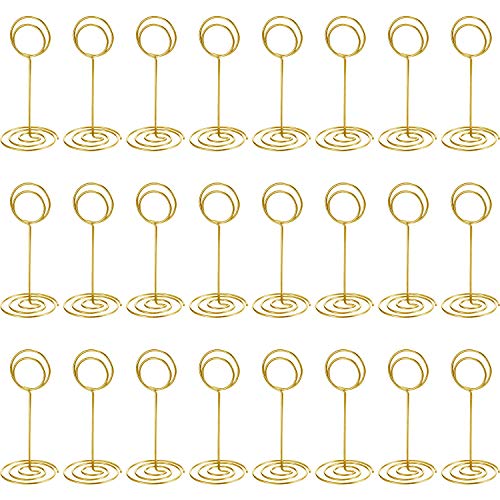 TecUnite 24 Pieces 3.35 Inch Table Number Holder Place Card Photo Holder Picture Name Menu Clips Memo Cards Stand for Wedding Reception Anniversary Birthday Party Centerpieces (Gold) - color: Gold