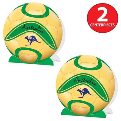 Beistle Australia Soccer 3-D Centerpieces – 2 Pack, Fold-Out Table Decorations, Green and Yellow Football Party Décor for Australian Themed Events, Sports Banquets, Team Celebrations & Displays, 9¼"