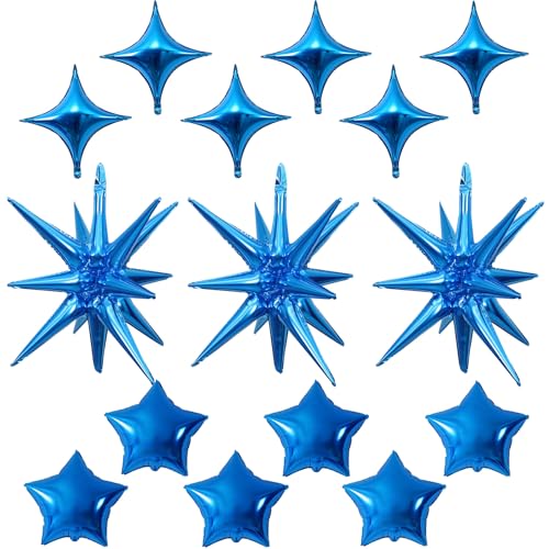 Blue Star Balloons, 22in Large Star Balloons Foil 10in 4-Pointed & Blue Pentagram Balloon for Graduation Wedding Boys Baby Shower Birthday Party Decorations - color: Blue