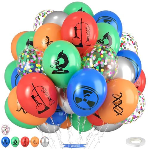 Science Party Balloons, 12 Inch Dark Light Blue Red Green Orange Metallic Silver Colorful Confetti Party Balloons for Boy Girl Science Birthday Party Decorations Baby Shower Lab Classroom Backdrop - color: Blue Green Silver