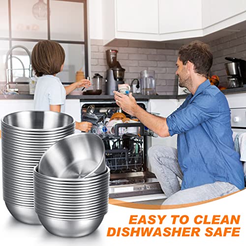 Tanlade 50 Pcs Metal Sauce Bowls 3.2 Inch Round Stainless Steel Seasoning Dishes Cups Mini Saucers Plates Small Sushi Dipping Bowls for Prep Ramekins Kitchen Party Supplies(Silver) - color: Silver