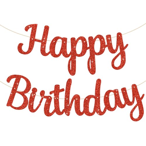 BEISHIDA Red Happy Birthday Banner - NO DIY,10Feet,Pre-Strung-Glitter Backdrop Happy Birthday Sign,Decorations for Women,Bday Party Decorations - color: Red
