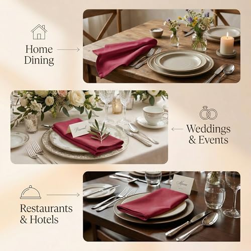 ACCENTHOME Accent Home 100% Cotton Napkins, Delicate Cloth Napkins for Dinners, Parties and Weddings，18 x 18 Inch Set of 12 - Red - color: 06 - Red - Twill, size: 18"x18" - Pack of 12