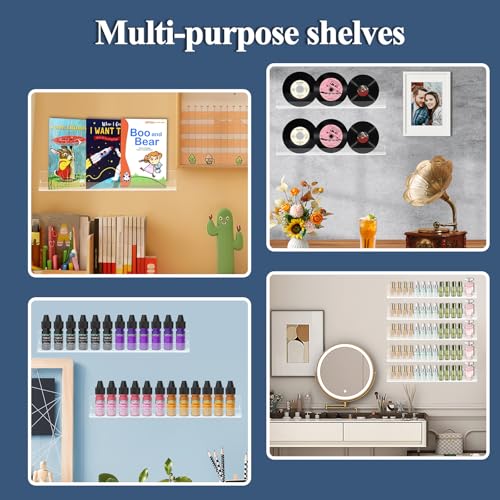 Nail Polish Shelf Wall 15 Inch Acrylic Clear Rack Sunglass Organizer Multi-Purpose Floating Shelves for Beauty Salons Retailer Dressing Room (9 PCs)