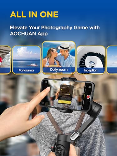 AOCHUAN Gimbal Stabilizer for iPhone Gimbal, Smartphone w/Focus Wheel Face/Object Tracking for iPhone 17 16 15 Pro Max/Android Foldable 3-Axis Handheld Phone Stabilizer for Video Recording -Smart XE - style: Smart XE