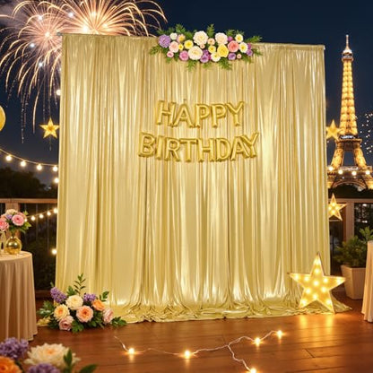 10x10ft Gold Backdrop Curtains Wedding Party Glitter Sequin Curtain Backdrop Fabric Shimmer Drapes Backdrop Bridal Baby Shower Birthday Christmas Photoshoot Background Photography 5x10FT，2 Panels - color: Gold, size: 10ft X 10ft(2 Panels 5ft X 10ft)