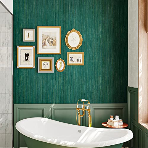 VEELIKE Teal Green Grasscloth Wallpaper 15.7''x354'' Textured Green Peel and Stick Wallpaper Self Adhesive Waterproof Faux Linen Grasscloth Contact Paper for Cabinets Walls Furniture Room Accent Wall - color: Teal Green, size: 15.7" x 354"