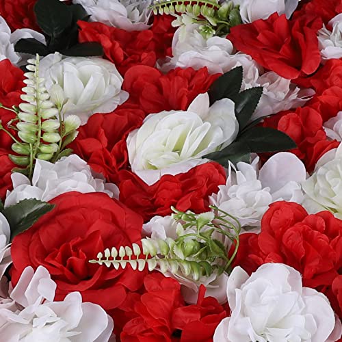 LOYALHEARTDY 12 Pack Artificial Flower Wall Panels 16 x 24 Flower Wall Mat Silk Rose Hydrangea Flower Panels for Backdrop Event Party Wedding Wall Decoration - color: 12 Pcs, Red+white