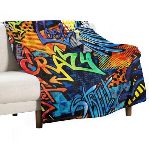 Graffiti Throw Blanket Colorful Abstract Hip Hop City Street Wall Inkjet Doodles Style Blanket for Sofa Bed Couch Chair Or Dorm 30"x40" - color: Style-8, size: 30"x40"