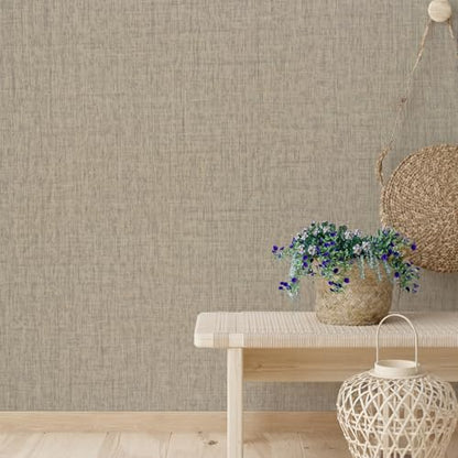 VEELIKE Tan Grasscloth Wallpaper Prepasted Grasscloth Peel and Stick Wallpaper Brown Contact Paper for Walls Cabinets 15.7''x354'' Self Adhesive Removable Brown Linen Wallpaper for Bedroom Living Room - size: 15.7" x 354"