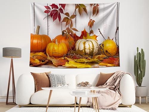 MAEQLQLM 5x3ft Autumn Harvest Backdrop Pumpkins & Fall Leaves Scene Photography Background for Fall/Thanksgiving Event Decor Studio Booth Props Wallpaper - size: 5x3FT