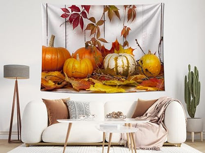 MAEQLQLM 10x6.5ft Autumn Harvest Backdrop Pumpkins & Fall Leaves Scene Photography Background for Fall/Thanksgiving Event Decor Studio Booth Props Wallpaper - size: 10x6.5FT