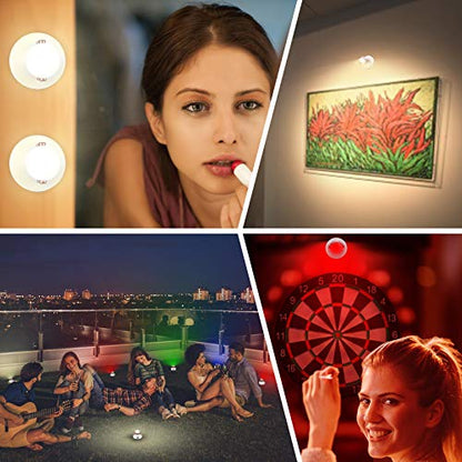 12 Colors Changing Accent Light, Rechargeable Picture Light with Remote, LED Dartboard Light, Puck Light with 330°Rotatable Light Head, Stick on Art Spotlight Indoor for Display, Painting - color: White+Gold