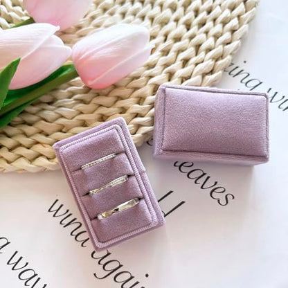 Rectangle 3 Slots Italian Velvet Jewelry Box Engagement Wedding Photo Ring Box Keepsake Box Triple Ring Gift Box (Lavender Flower) - color: Lavender Flower
