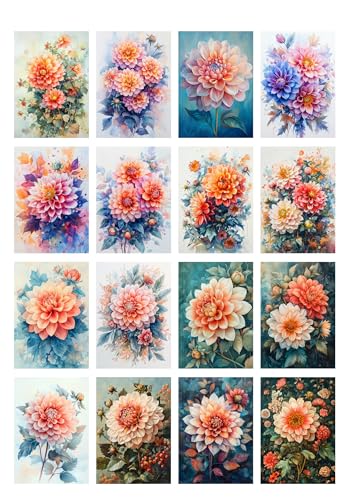 Decoupage Paper Pack (35 Sheets 6"x8") Dahlia Dreams: Lush Blooming Dahlias in Pastel and Vivid Shades with Watercolor Petals and Detailed Floral Arrangements. FLONZ Vintage - color: Nineteen