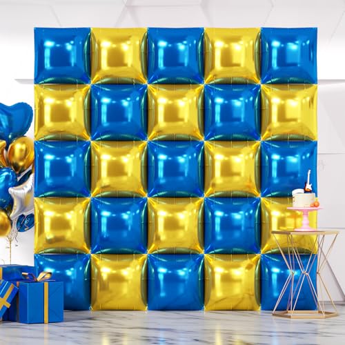 NISOCY 25PCS Blue Gold Square Foil Balloons Wall Backdrop Double Sided Deep Blue Gold Balloons Arch Kit for Birthday Graduation Baby Shower Wedding Anniversary Party Decorations - color: C04 - Deep Blue and Gold, size: 25PCS