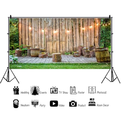 Wooden Wall Backdrop for Wedding Ceremony 20x10ft Rustic Planks Log Green Grassland Engagement Photography Background Holiday Party Activity Event Festival Decorations Photo Booth Studio - size: 20x10ft
