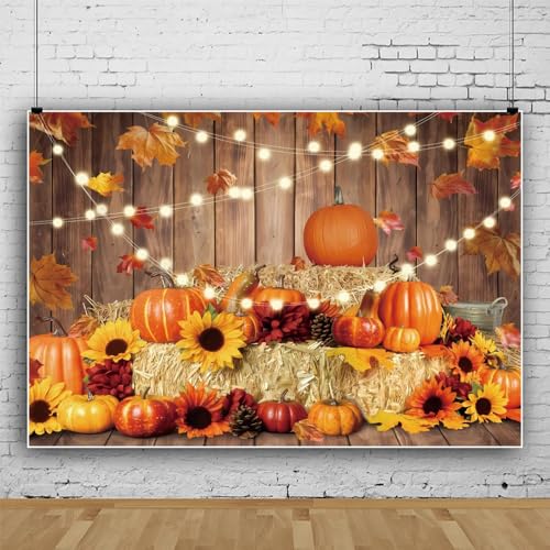 Thanksgiving Decorations Backdrop Fall Backdrops for Photography 10x8FT Friendsgiving Banner Autumn Pumpkin Photo Background Rustic Wood Maple Leaves Sunflower Party Studio Props Wallpaper - color: Pumpkin Yellow 3