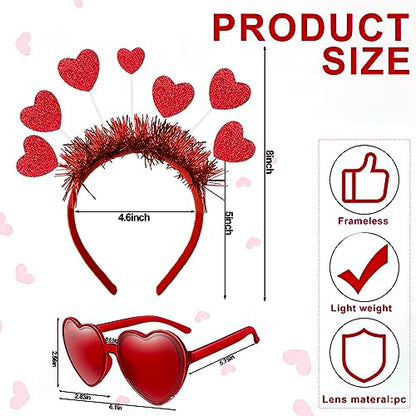 Heart Headband and Heart Sunglasses for Valentine, Wedding, Birthday, Party - One Size Fits Most - Red