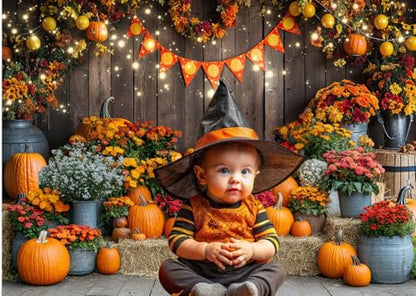 10x8ft Fall Pumpkin Backdrop Autumn Thanksgiving Harvest Hay Leaves Wooden Background Fall Baby Shower Birthday Banner Decoration Party Supplies 341