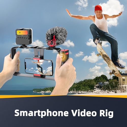 Zeadio All-in-One Smartphone Camera Stabilizer Kit, Portable Handheld Video Rig with RGB Video Light and Microphone, Fits for All Camcorder, Camera, DSLR and All iPhone and Android Smartphones - style: Pro Kit