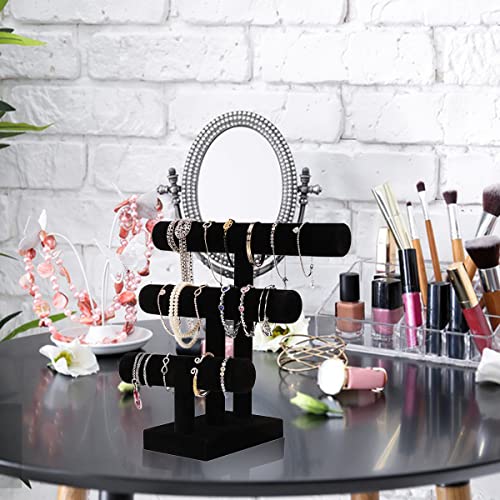 PowerKing 3 Tier Jewelry Organizer Stand, Detachable Bracelet Display Stand and Holder,Black Velvet Jewelry Display Organizer for Bracelet Watch - style: Black High 3 Tier