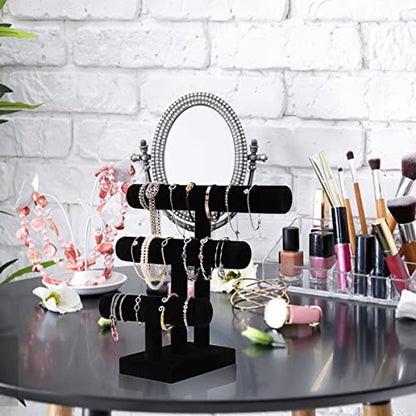 PowerKing 3 Tier Jewelry Organizer Stand, Detachable Bracelet Display Stand and Holder,Black Velvet Jewelry Display Organizer for Bracelet Watch - style: Black High 3 Tier