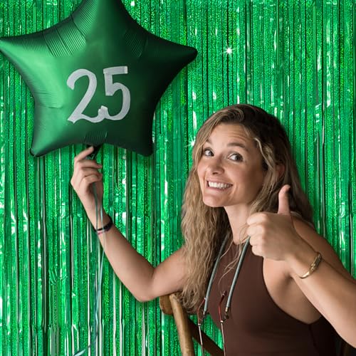 Tinsel Curtain Backdrop Green Birthday Party Decorations 2 Packs Glitter Foil Fringe Curtain Decor Streamers Photo Booth for Christmas Wedding Halloween Graduation - color: Green, size: 2 Pack