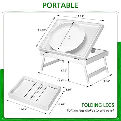 Bed Tray Table Breakfast Food Tray with Folding Legs Serving Tray for Computer Laptop Desk Bed Platters TV Snack Tray by Artmeer (White, Medium) - color: White, size: Medium