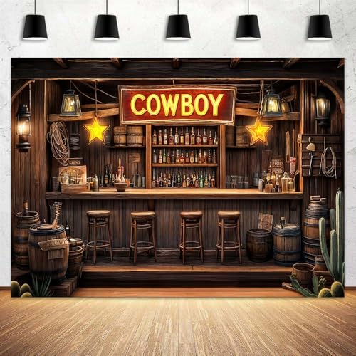 20X10ft Western Cowboy Bar Backdrop Rustic Vintage Wild West Saloon Rodeo Photography Background Cowboy Cowgirl Baby Shower Birthday Party Decoration Supplies Banner Photo Booth Studio Props - size: 20X10FT