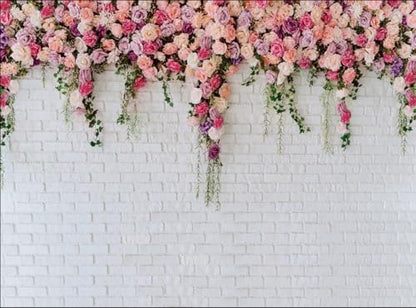 10x8ft White Brick Wall Flowers Background Spring Theme Photography Backdrop for Mother's Day Valentine Wedding Bridal Baby Shower Birthday Party Decor Banner Portrait Photo Booth Prop 134…… - size: 10x8ft