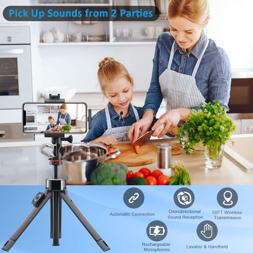 MAYBESTA Wireless Lavalier Microphone for iPhone, iPad, Android - Bluetooth Lapel Phone Mic for Video Recording - Mini Clip on Microphones for YouTube Podcast Interview(Black) - color: Elegant Black