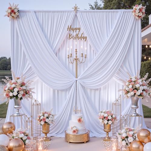 50 ft x 8 ft White Backdrop Curtain Draps for Wedding Parties, 10 Panels 5 ft x 8 ft Wrinkle Free Polyester Photo Drapes for Birthday Party Baby Shower Backdrop Stand - color: White, size: 5'(W) x 8'(H), 10 panels