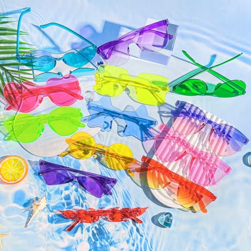 Pibupibu 24/48 Pack Mixed Rimless Colorful Party Sunglasses Bulk, Fun Party Glasses Photoshoot Prop Costume Eyewear - color: 48 Mixed