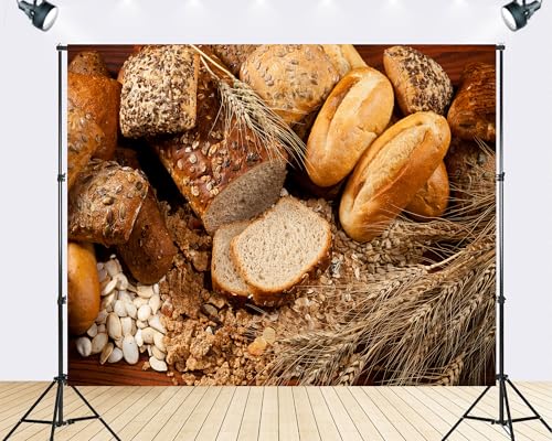Trykid 10x6.5ft Assorted Breads and Grains Backdrop Bakery Food Photography Fresh Loaves Scene Background Tapestry Farmhouse Kitchen Party Decoration Photo Studio Prop Fabric Backdrop - size: 10x6.5ft