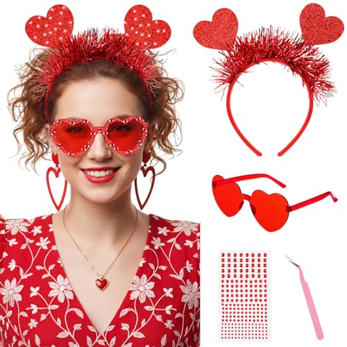 Janinka Valentines Day Heart Headband Sunglasses Set Valentines Photo Prop Galentines Party Favor Accessories for Women - style: Red Heart