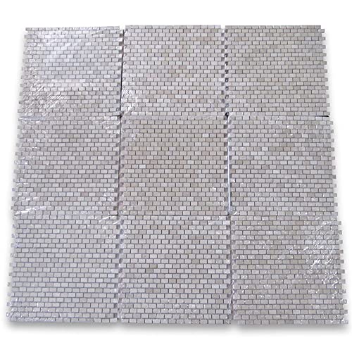 Stone Center Online Crema Marfil Marble 5/8x3/4 Mini Brick Mosaic Tile Polished Kitchen Bath Wall Floor Backsplash Shower (1 Sheet)