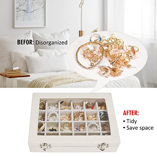 Vicoter Velvet Jewelry Box 24 Grid Jewelry Ring Display Organiser Box Tray Holder Earrings Storage Case for Girls Wife Mom Women (Beige) - color: Beige