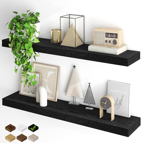Fun Memories Floating Shelves for Wall, 40Inch Floating Shelves Set of 2, Hanging Shelf with Invisible Brackets, Wood Shelves for Living Room, Bedroom, Kitchen, Black - color: Black, size: 40"w X 6.5"d