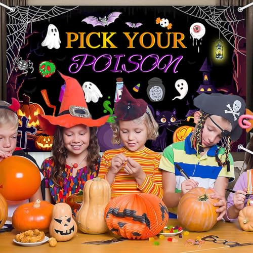 AIBIIN Pick Your Poison Halloween Backdrop Pumpkin Photography Background Decorations Halloween Party Decorations Supplies Photo Studio Props 70.8 x 43.3 inch