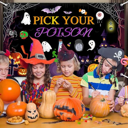 AIBIIN Pick Your Poison Halloween Backdrop Pumpkin Photography Background Decorations Halloween Party Decorations Supplies Photo Studio Props 70.8 x 43.3 inch