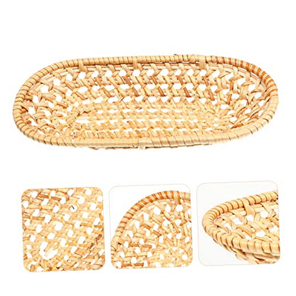 MAGICLULU Rattan Woven Tray Food Storage and Towel Holder Multi Functional Decorative Plate for Fruits Snacks and Photography Prop Lightweight Design