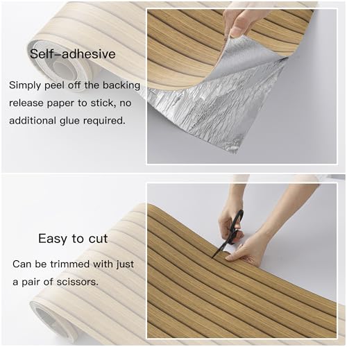 Peel and Stick PVC Slat Wall Panels, Wood Grain Self-Adhesive Soundproof Moisture-Resistant Paneling, 3D Faux Wood Panels for Bedroom Bathroom Walls & Ceilings 118"x15.75"(Light tan,13Sq.ft) - color: Light Tan