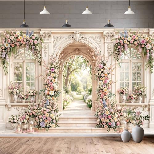 6X4ft Wedding Backdrop Floral Arch Garden Window Photography Background Romantic Pink Flowers Bridal Shower Engagement Party Photo Booth Studio Decoration Wall Decor Banner - color: Multi7, size: 6X4FT