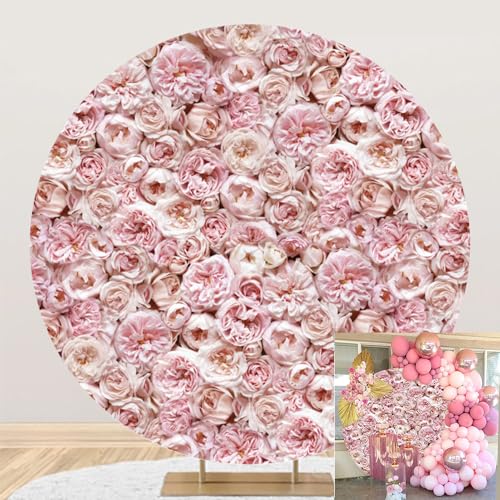 7.2x7.2ft Pink Floral Wedding Party Round Backdrop Cover - Circle Backdrop Cover for Miss to Mrs Photography Background Decor Studio Props - color: Pink03, size: 7.2x7.2ft-Diameter