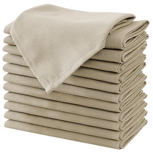 H.VERSAILTEX Cloth Napkins Set of 12 (18" X 18") Linen Textured Dinner Napkins Waterproof Extra Soft Thick Durable Reusable Napkins with Hemmed Edges for Dinners, Weddings and Everyday Use, Taupe - color: Taupe, size: 18" x 18" (Square)