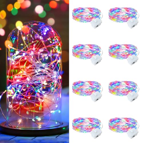 8 Pack Multicolor Fairy Lights Battery Operated, 7ft 20 LED Mini String Twinkle Lights for Mother's Day Easter Christmas Mason Jars Centerpiece Table Decorations (8, Multicolor) - color: Multicolor